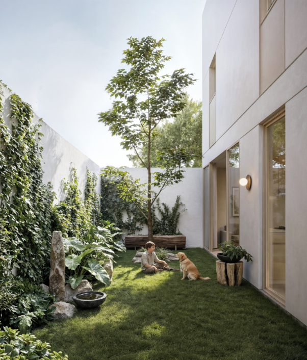 Jardín privado de 20 m² de una residencia en la privada Las Encinas, San Mateo Atenco