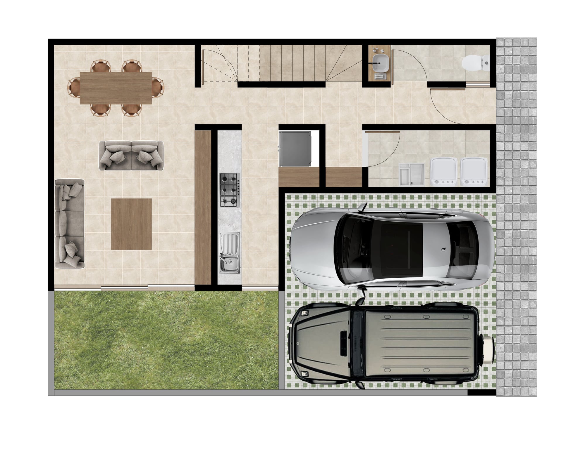 Plano de planta baja de una casa en Las Encinas